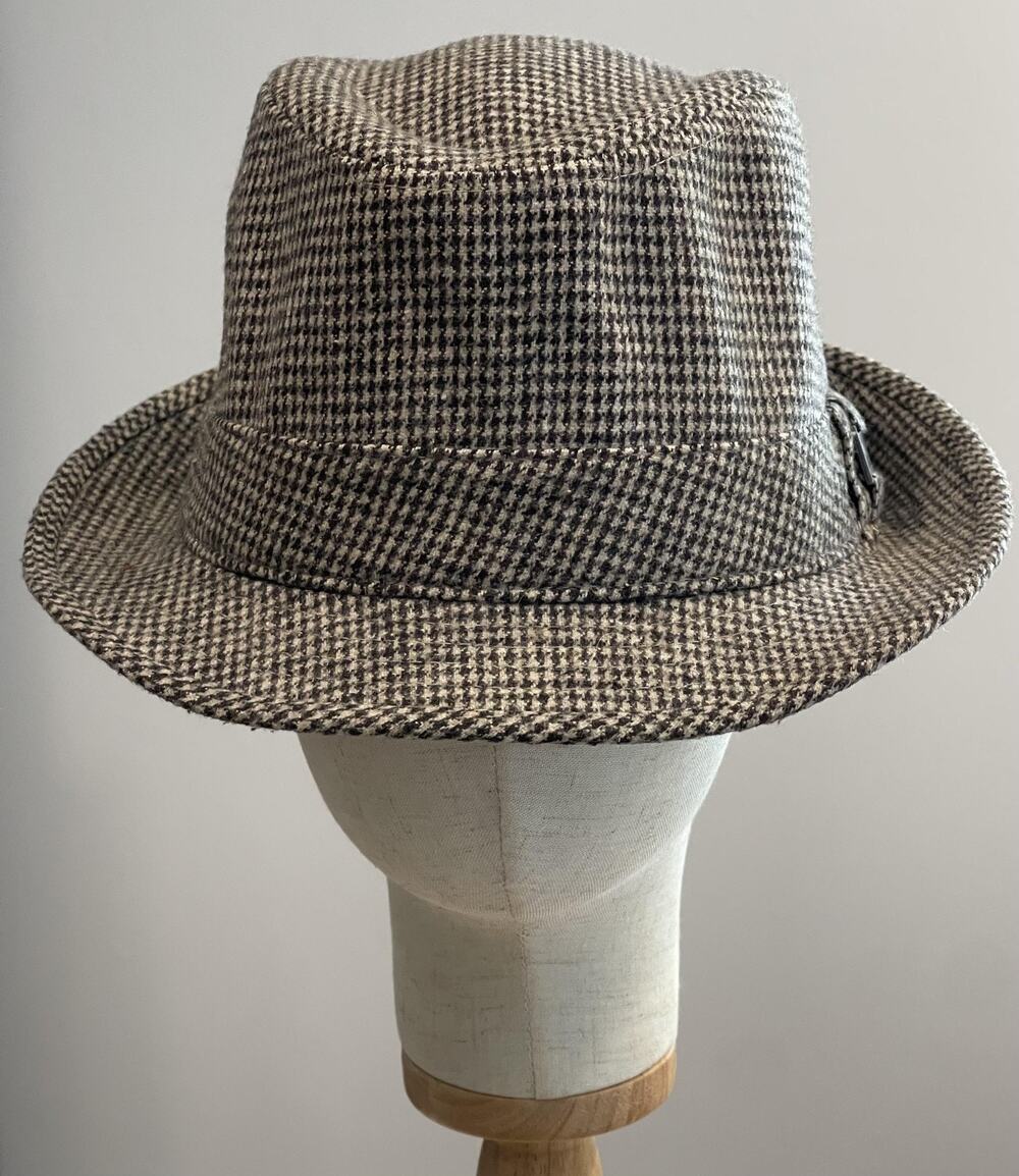Quiksilver Hat Cap Trilby Mens Large Gray Check Wool Polyester Lined Casual